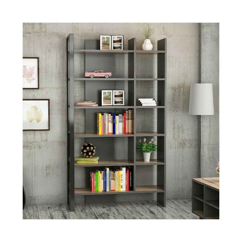 Leno Buchhandlung Regal Wandschrank Mit Einlegeboeden Vom Wohnzimmer Studio Nussbaum Anthrazit Schwarz Aus Holz Metall 94 X 34 X 160 Cm Hio8681285945419