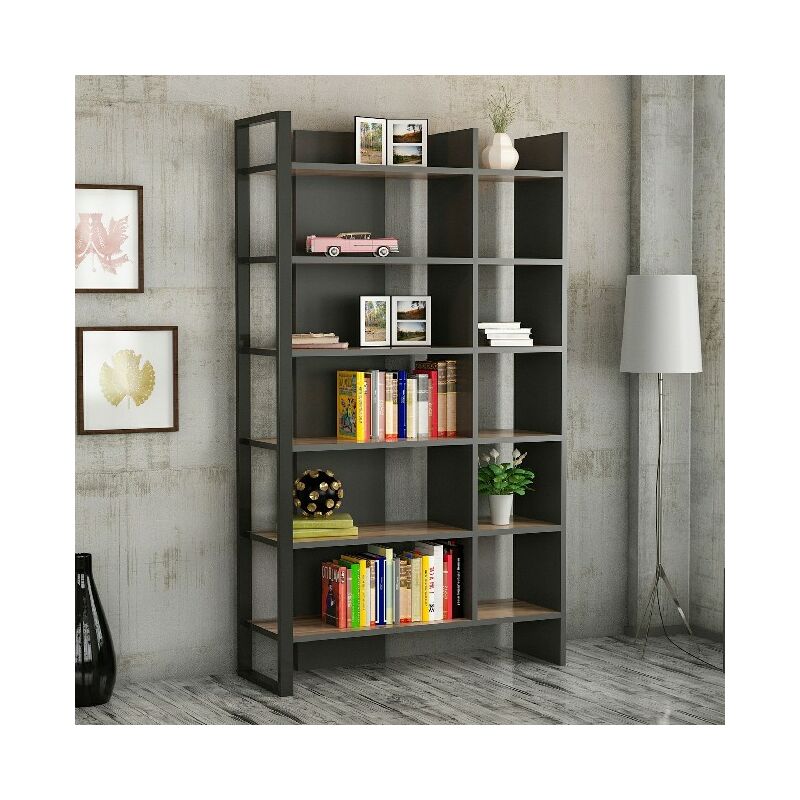 Leno Buchhandlung Regal Wandschrank Mit Einlegeboeden Vom Wohnzimmer Studio Nussbaum Anthrazit Schwarz Aus Holz Metall 94 X 34 X 160 Cm Hio8681285945419