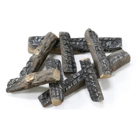 Leños decorativos en gris de fibra cerámica para chimenea. Pack de 8 uds - Gris