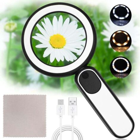 Lente d'ingrandimento 20X, lente d'ingrandimento da lettura illuminata ricaricabile USB a 21 LED con 3 modalità per bambini anziani che leggono, gioielli, anziani, ipovedenti, osservazione e artigiana
