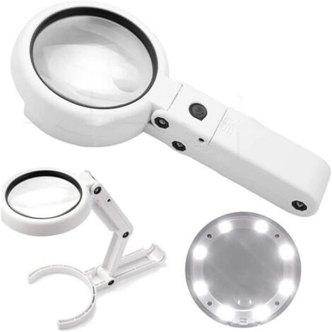 Lente d'ingrandimento 5x/11x con luce, 8 LED, supporto pieghevole, adatta all'uso su scrivania.