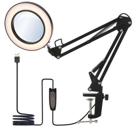 Lente d'ingrandimento a LED 10x con braccio articolato, illuminazione a LED integrata, 10 livelli di luminosità, 3 colori, braccio flessibile e morsetto, ideale