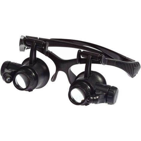Lente d'ingrandimento AIPERQ LED montata sulla testa 10X 15X 20X 25X Lente ottica in vetro a doppio occhio con luce LED Strumenti di misurazione Riparazione Orologi Gioielliere UC02