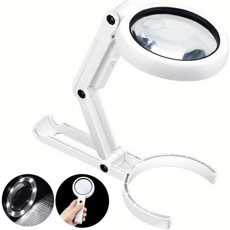 Lente d'ingrandimento con luce a 8 led, lente