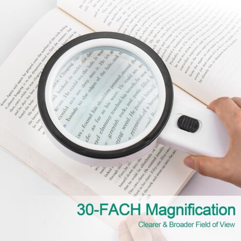 Lente d'ingrandimento da lettura 30X con 13 luci LED - Lente d'ingrandimento portatile per lettura, gioielli, francobolli, monete, artigianato e fai da te - Ideale per anziani e persone ipovedenti