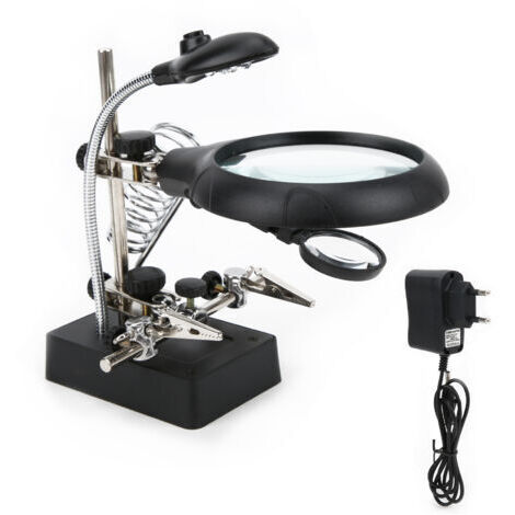 Lente d'ingrandimento da tavolo multi-ingrandimento, lampada a LED, supporto ausiliario, strumento di lettura multifunzionale, spina 100-240V.