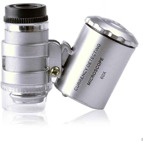 Lente d'ingrandimento illuminata 60x, lente d'ingrandimento tascabile, mini microscopio tascabile, lente d'ingrandimento UV, rilevatore di valuta, lente d'ingrandimento da gioielliere con luce LED – R