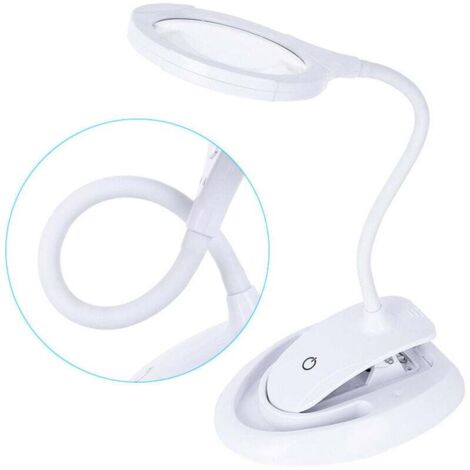 Lente d'ingrandimento illuminata, lampada d'ingrandimento con luce, lampada d'ingrandimento 5X/10X con supporto e clip, lampada d'ingrandimento da tavolo ricaricabile con luminosità regolabile per lav