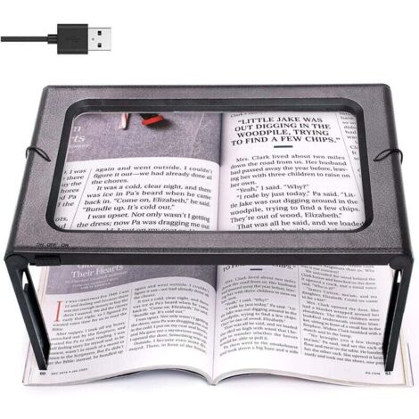 Lente d'ingrandimento per lettura a pagina intera, lente d'ingrandimento rettangolare con supporto a mani libere e 6 luci LED, lente di ingrandimento 3X per lettura, libri, gioielli, anziani, ipoveden
