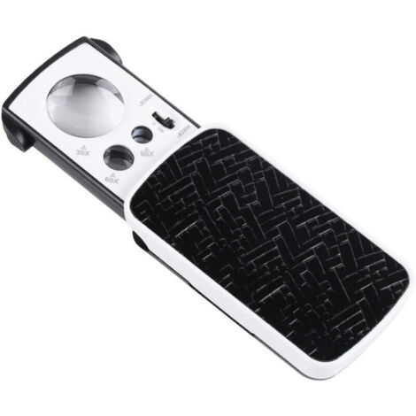 Lente d'ingrandimento portatile KZQ con luce LED (30X, 60X e 90X) per anziani con illuminazione. Lente d'ingrandimento tascabile pieghevole nera per gioielli, monete, diamanti e francobolli.