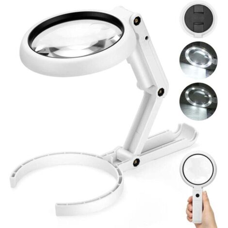 Lente d'ingrandimento portatile, lente d'ingrandimento da tavolo 5X 11X con supporto pieghevole, per scrivania, gioielli, giornali, lettura, riparazione di orologi.