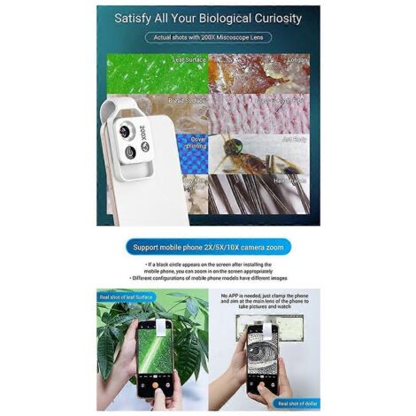 Lentille de microscope à grossissement avec filtre CPL pour smartphones iOS et Android A--