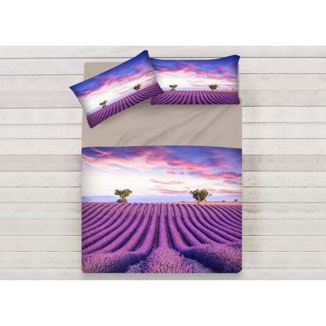 Lenzuola Copriletto Letto Sogni D'oro 100% Cotone Disegno Lavanda D74, misuraMatrimonialecoloreLavanda D74