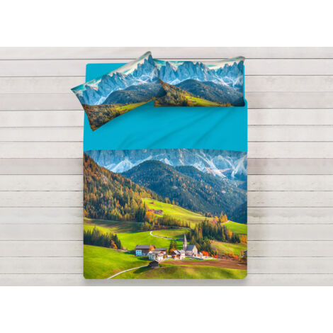 Lenzuola Copriletto Letto Sogni D'oro 100% Cotone Disegno Mountain D71, misuraSingolocoloreMountain D71