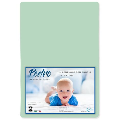 LENZUOLO angoli PEDRO per lettino BAMBINO TUTTI I COLORI Verdino