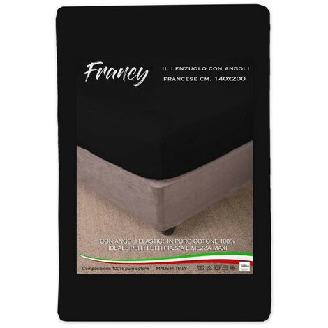 LENZUOLO CON ANGOLI FRANCY NERO FRANCESE 1 PIAZZA E MEZZA GRANDE MAXI
