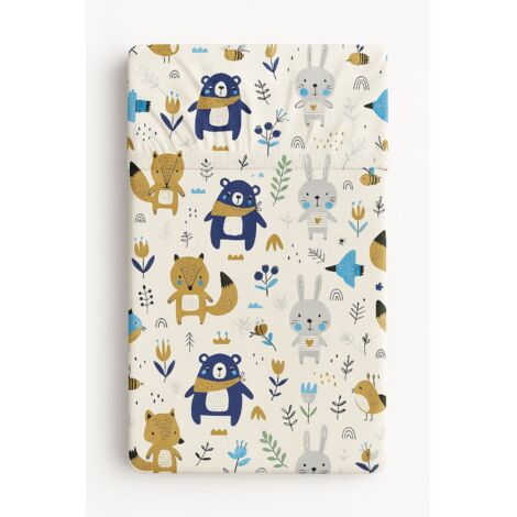 Lenzuolo con angoli in cotone per culla 120x60 cm - orsetti blu navy