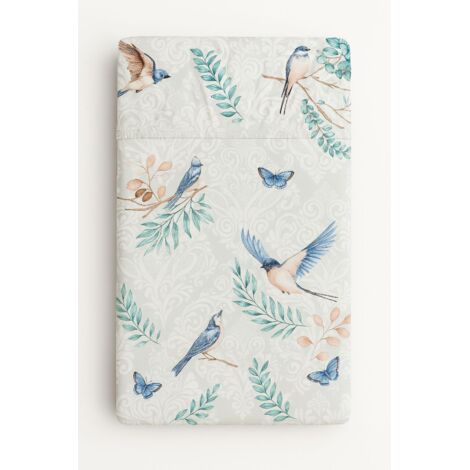 Lenzuolo con angoli in cotone per culla 120x60 cm - uccellini blu