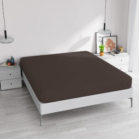 Lenzuolo Sotto con Angoli Matrimoniale Maxi, Microfibra, Made in Italy, Lenzuola 180x200 con angolo 35cm, Marrone