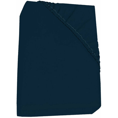 Lenzuolo Sotto Matrimoniale con Angoli H40 cm ed Elastico Tinta Unita Blu Scuro