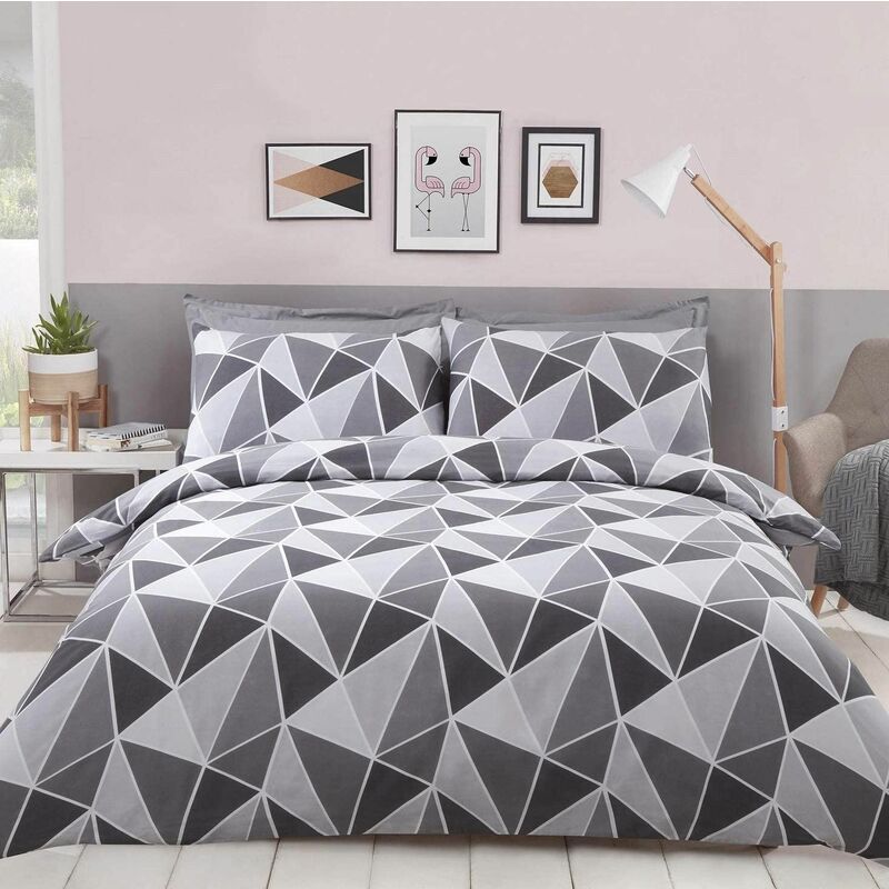 Rapport - Leo Geometric King Duvet Quilt Cover Bedding Set Grey