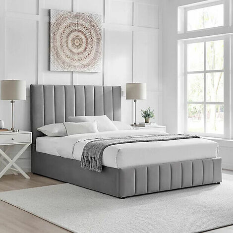 ECASA Leo Velvet Fabric Ottoman Storage Bed Frame Grey