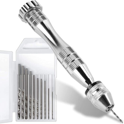 LEOBRO hand drill for epoxy resin, mini drilling machine pin vise hand drill with 10 pieces twist drill bits (0.8-3mm), mini drill bit for cast resin drilling, model making, handicrafts, resin jewelle