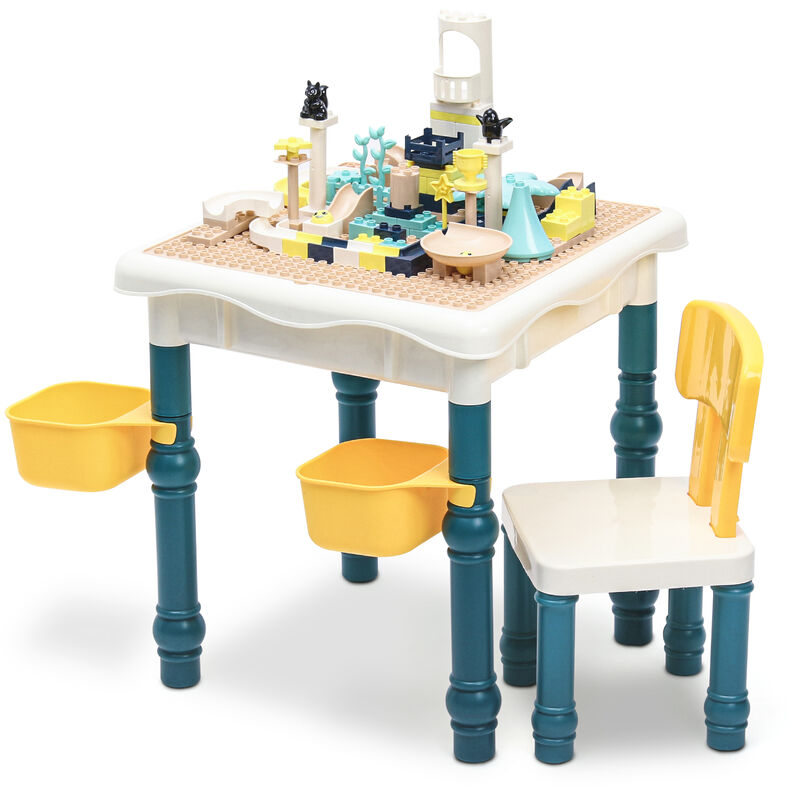 Ensemble de Table Multi-activités pour Enfants, Blocs de Construction 121 pcs Compatibles les Grandes Briques Table