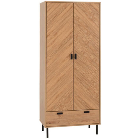 Leon 2 Door 1 Drawer Wardrobe - L47 x W80 x H190.5 cm - Medium Oak Effect