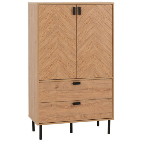 Leon 2 Door 2 Drawer Cabinet - L40 x W80 x H133 cm - Medium Oak Effect