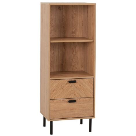 Leon 2 Drawer 2 Shelf Cabinet - L40 x W50 x H133 cm - Medium Oak Effect