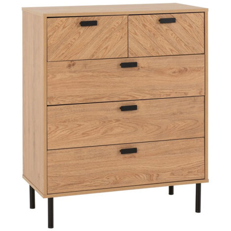 Leon 3+2 Drawer Chest - L40 x W80 x H98.5 cm - Medium Oak Effect