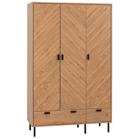 Leon 3 Door 2 Drawer Wardrobe - L47 x W118.5 x H190.5 cm - Medium Oak Effect