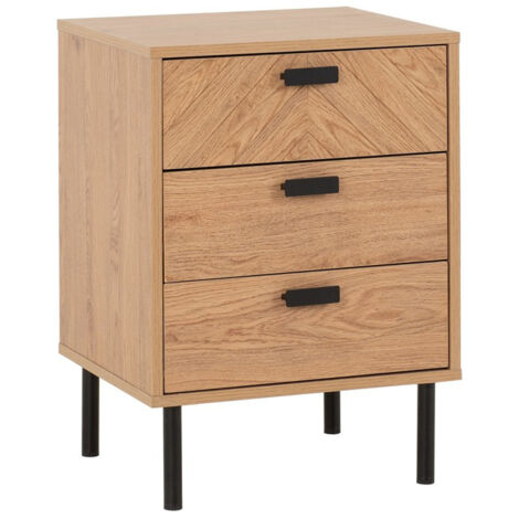 Leon 3 Drawer Bedside - L40 x W45 x H63.5 cm - Medium Oak Effect