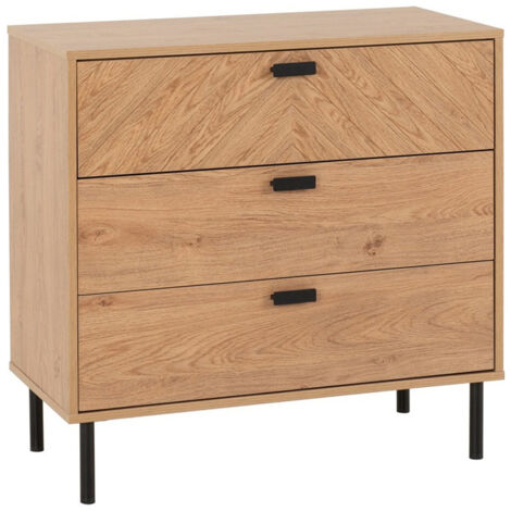 Leon 3 Drawer Chest - L40 x W80 x H78.5 cm - Medium Oak Effect