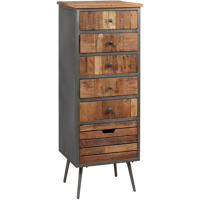 Leonard - Chiffonnier 6 Tiroirs Acier et Bois Massif