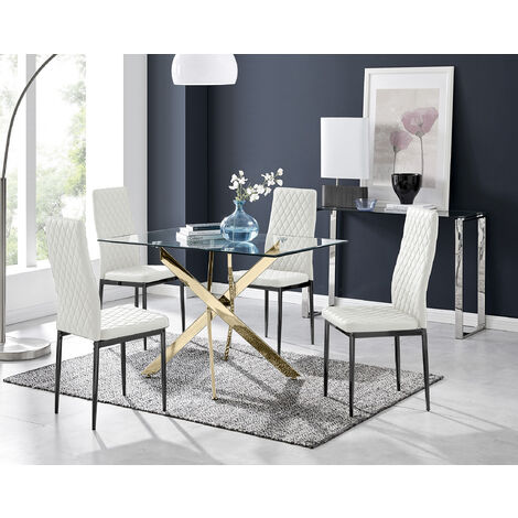 Leonardo 4 Gold Dining Table and 4 Milan Black Leg Chairs