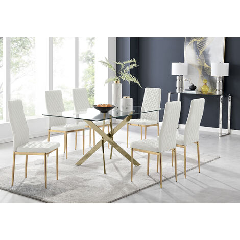 Leonardo 6 Gold Dining Table and 6 Gold Leg Milan Chairs