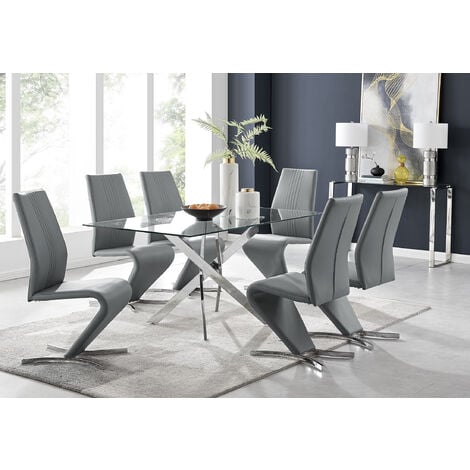 main image of "Leonardo Glass And Chrome Metal Dining Table And 6 Willow Chairs Dining Set"