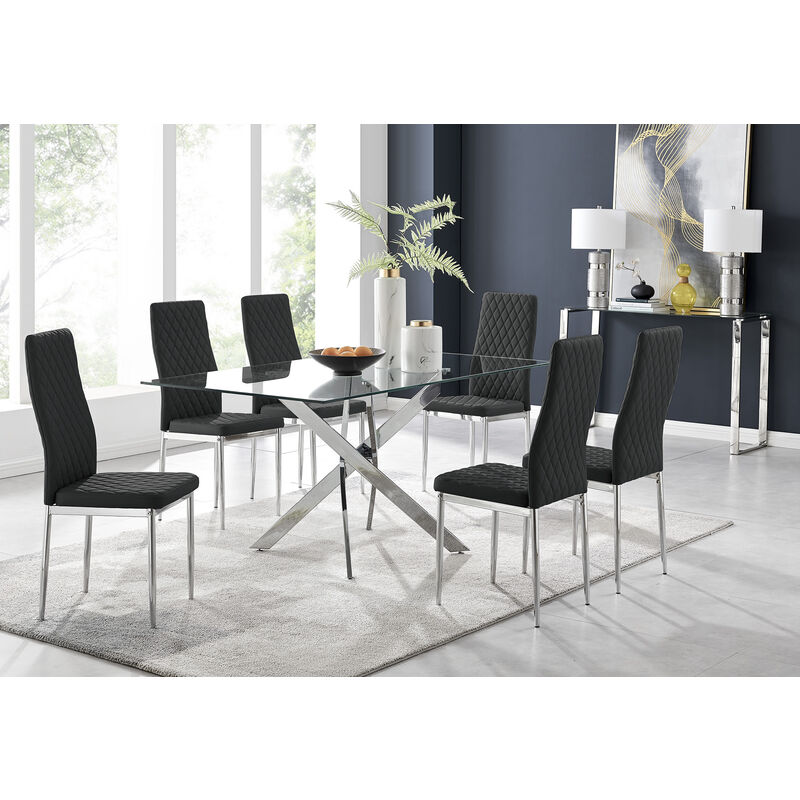Leonardo Gl And Chrome Metal Dining Table 6 Black Milan Leonardo Gl And Chrome Metal Dining