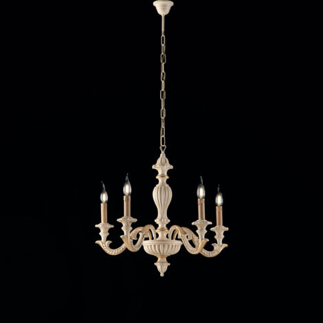 Leonardo Lampadario in legno avorio e foglia oro 5 luci 117 Ø53 BL180-5-AV
