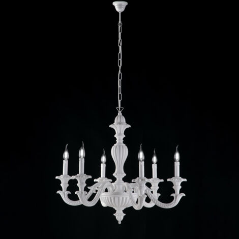 Leonardo Lampadario in legno bianco shabby 6 luci 130 Ø74 BL180-6-BCO