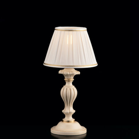 Leonardo Lampe de table en bois ivoire et doré 1 lumière avec abat-jour dm.20 H.43 d.20 BL180-LT-AV