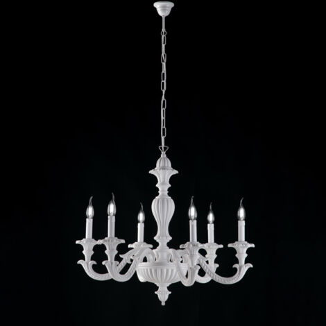 Leonardo - Schäbiger weißer Holzkronleuchter 6 Lichter 130 - Ø74 - BL180-6-BCO