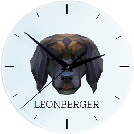 Leonberger - geometrische Wanduhr mit Foto und Aufschrift von Art-Dog