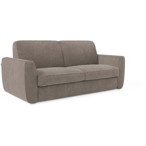 Leonida Abziehbares Schlafsofa mit Matratze H18 cm und Kissenfach aus abwaschbarem Stoff 222 cm Graubeige