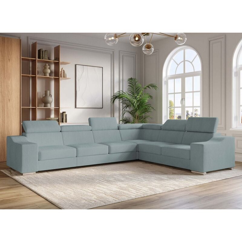 Deco In Paris - leonie - Canapé d'angle convertible réversible en velours côtelé vert d'eau leonie