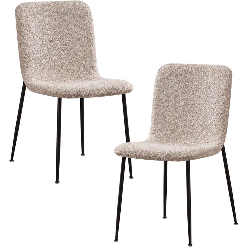 Mobilier Deco - leonor - Lot de 2 chaises en tissu bouclette beige pieds en métal noir