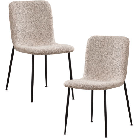 LEONOR - Lot de 2 chaises en tissu bouclette beige pieds en métal noir