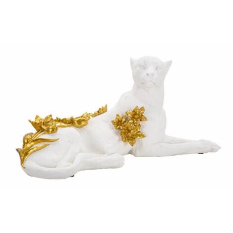 Leopardo bianco e oro cm 53X21,5X24 - LEOBIX